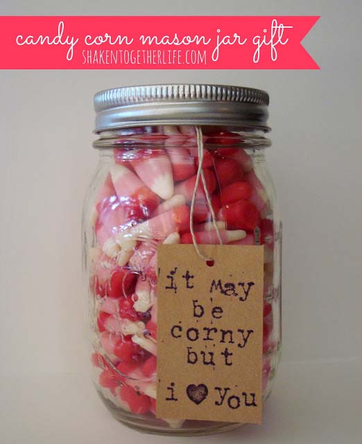 Candy Corn Valentine Gift in a Jar #valentinesday #crafts #jars #gifts #decorhomeideas